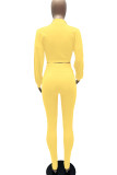 Yellow Casual Solid Patchwork Turndown Collar Long Sleeve Two Pieces