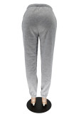 Grey Fashion Casual Print Basic Regular Mid Waist Trousers
