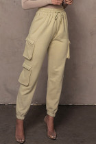 Pantalones de cintura alta regulares sólidos casuales de moda caqui