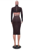 Ink Green Sexy Casual Solid Hollowed Out With Belt Turtleneck Long Sleeve Dresses