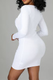 Белые сексуальные однотонные выдолбленные лоскутные платья-юбка-карандаш с уздечкой и V-образным вырезом