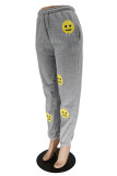 Pantalones de cintura media básicos con estampado casual de moda gris