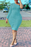 Céu azul moda sexy sólido retalhos um ombro vestidos de saia de um passo