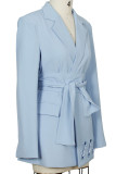 Sky Blue Casual Elegant Solid Patchwork Buttons Turn-back Collar Outerwear
