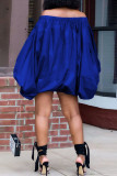 Blue Casual Print Patchwork Off the Shoulder Lantern Skirt Dresses