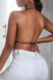 Zwarte Mode Sexy Patchwork Bandage Backless Halter Tops