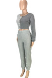 Grey Fashion Casual Patchwork Bandage O Neck Long Sleeve Two Pieces