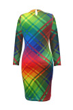 Colour Fashion Casual Print Basic Half A Turtleneck A Line Dresses