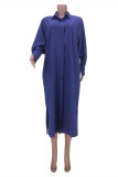 Robe chemise à col rabattu à la mode décontractée bleue