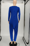 Macacão Harlan com decote em V básico azul fashion casual