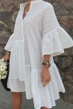 Белое сладкое платье-рубашка с однотонным воланом и воротником-стойкой Платья Платья