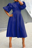 Deep Blue Fashion Casual Solid Patchwork Half A Turtleneck A Line Robes