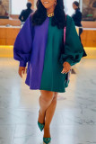 Многоцветные модные однотонные лоскутные платья с круглым вырезом и трапециевидной линией