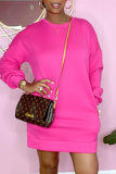 Pink Fashion Casual Solid Basic O Neck Long Sleeve Dresses