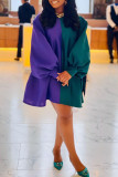 Многоцветные модные однотонные лоскутные платья с круглым вырезом и трапециевидной линией