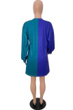 Robes trapèze à col rond en patchwork uni à la mode multicolore