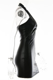 Коричневое модное сексуальное однотонное платье без рукавов с открытой спиной и лямкой на шее