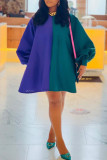 Robes trapèze à col rond en patchwork uni à la mode multicolore