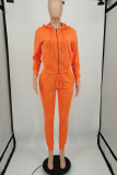 Due pezzi manica lunga colletto con cappuccio cerniera solido arancione moda casual