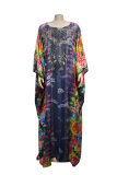 Многоцветное модное повседневное платье больших размеров с принтом Hot Drill O Neck Long Dress
