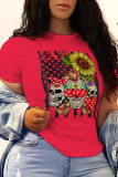 Camisetas con cuello redondo y patchwork con estampado de fiesta callejera gris