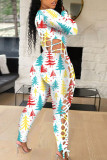 Red Sexy Print Hollowed Out Patchwork Frenulum O Neck Regular Jumpsuits
