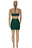Зеленое модное сексуальное платье без рукавов с блестками и открытой спиной