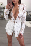 White Sexy Fashion Long Sleeve Short Lace Set