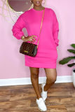 ピンク ファッション カジュアル ソリッド ベーシック O ネック ロング スリーブ ドレス