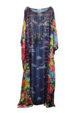 Многоцветное модное повседневное платье больших размеров с принтом Hot Drill O Neck Long Dress