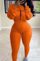 Orange Fashion Casual Print Basic O-Neck Zweiteiler