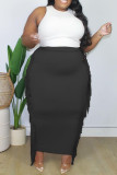 Falda de talla grande con borlas sólidas informales de moda negra