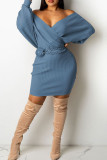 Abricot Robes jupe crayon sexy en patchwork uni à col en V (sans ceinture)