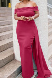 Rosa-lila, elegantes, einfarbiges, asymmetrisches, schulterfreies Patchwork-Abendkleid