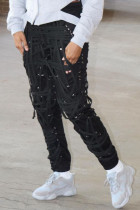 Pantalones holgados con cordón de retazos para adultos de moda negra