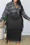 Black Fashion Casual Solid Tassel Plus Size Skirt