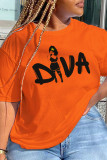 T-shirts Orange Street Daily à imprimé lettre O et col en V
