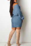 Небесно-голубые сексуальные однотонные лоскутные платья-юбка-карандаш с V-образным вырезом (без пояса)
