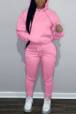 Pink Fashion Casual Solid Basic Kapuzenkragen Langarm Zweiteiler