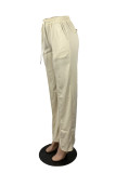 Pantalones de cintura alta regulares básicos sólidos casuales de moda de color desnudo