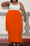 オレンジファッションカジュアルソリッドタッセルプラスサイズのスカート