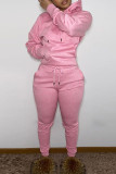 Розовый модный повседневный однотонный базовый воротник с капюшоном и длинным рукавом из двух частей
