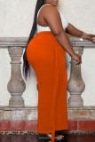 Orange Fashion Casual Solid Tassel Plus Size Skirt