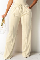 Pantalones de cintura alta regulares básicos sólidos casuales de moda de color desnudo