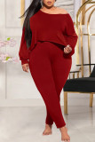 Vert Fashion Casual Solid Basic Oblique Collar Plus Size Two Pieces
