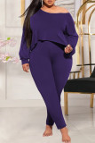 Blå Mode Casual Solid Basic Snedkrage Plus Size Two Pieces