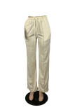 Pantalon taille haute régulier à la mode décontracté uni de base de couleur nue