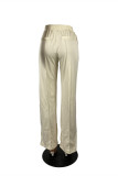 Pantalon taille haute régulier à la mode décontracté uni de base de couleur nue