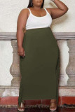 グリーンファッションカジュアルソリッドタッセルプラスサイズのスカート