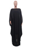 Black Fashion Casual Solid See-through O Neck Long Sleeve Two Pieces